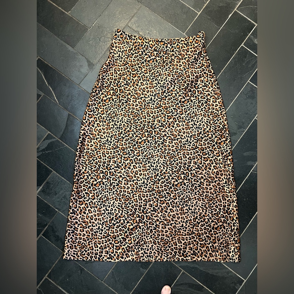 Something Navy | Leopard animal Print Midi Slip satin silk like Skirt | Size S - Picture 3 of 4